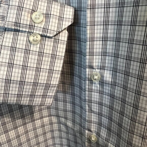 Full Cotton Quality Grey Plaid Button Down // Perry Ellis Slim Fit Men's Size XL - Picture 4 of 6